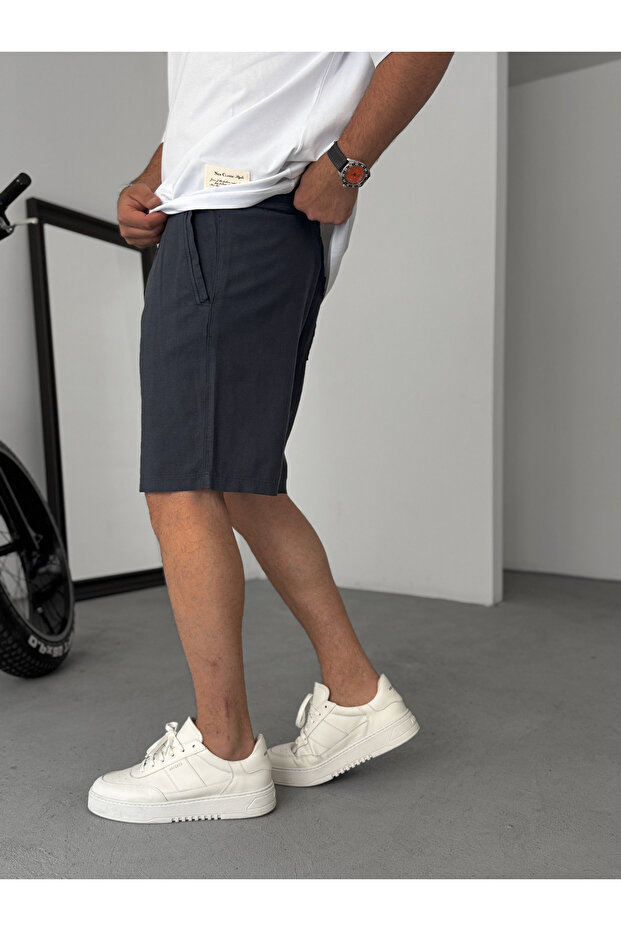 Lacivert Pamuk Keten Basic Şort DF-1659 - 5