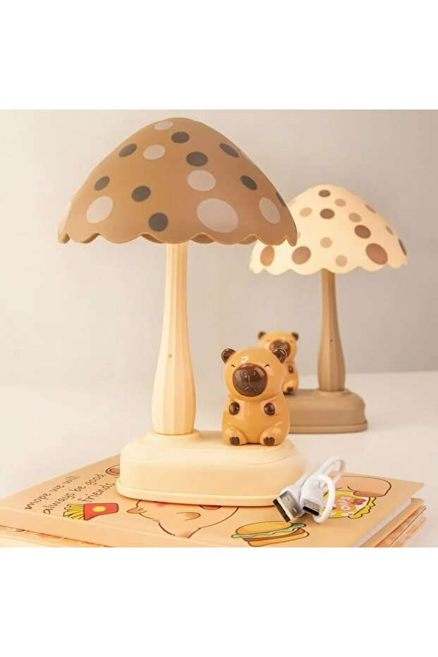 Capybara LED USB Çocuk Gece Lambası – Mantar Tasarımlı, Şarjlı - 1