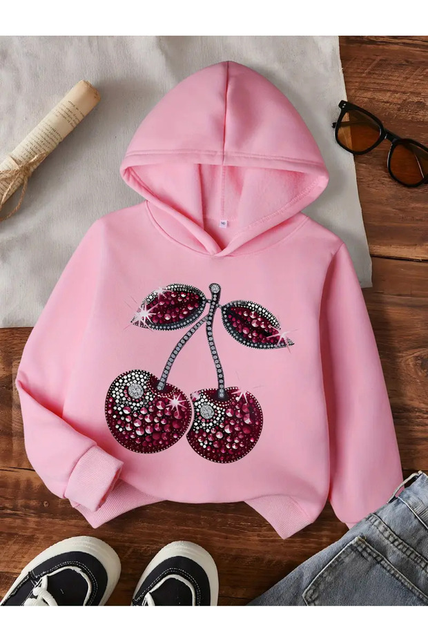 Winter Hooded Sweatshirt, Children's Diamond Cherry Printed
