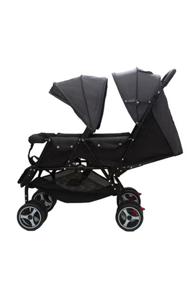 عربة أطفال قابلة للطي بمقعدين باللون الأسود - 2