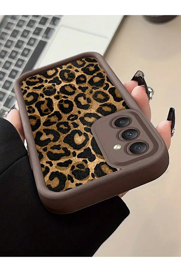 متوافق مع هاتف سامسونج A54 - غطاء من السيليكون الناعم بنمط جلد الفهد - 3