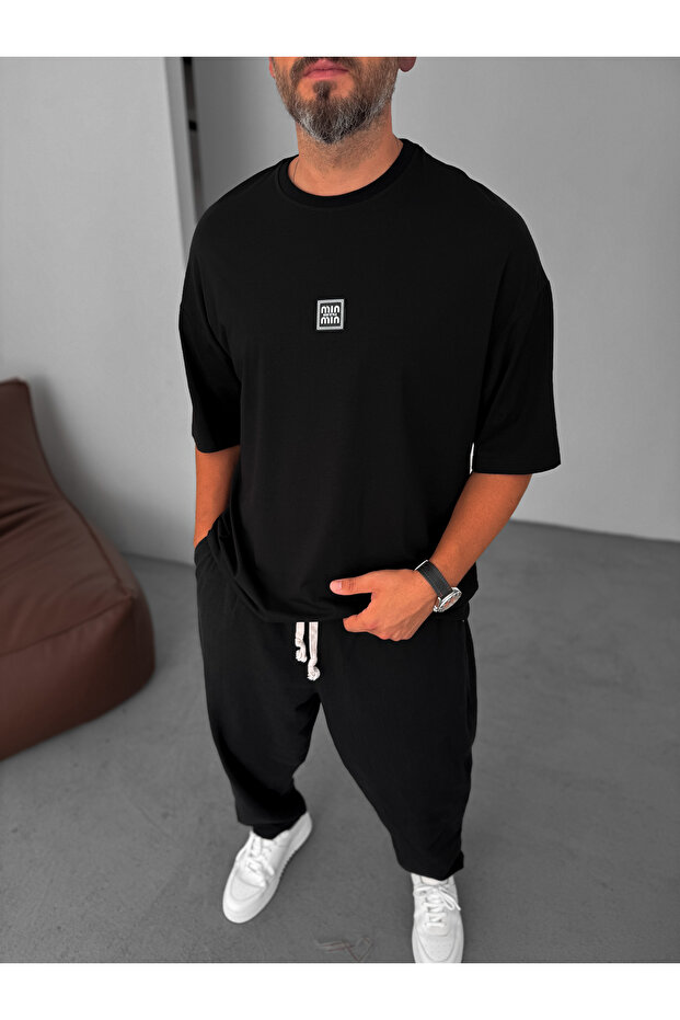 Siyah MIN Patchli Oversize T-Shirt BY-078 - 1