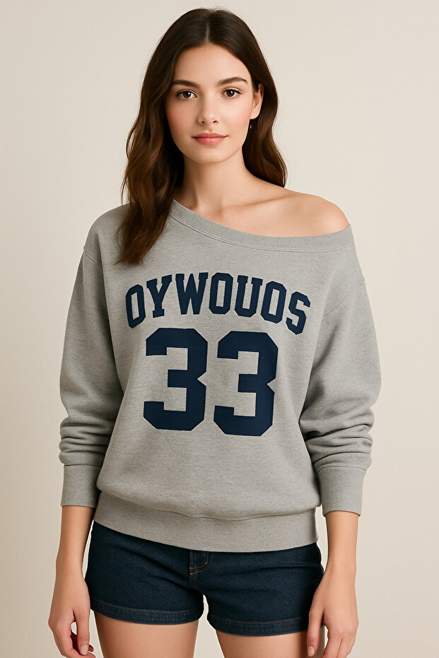 Women's Oywouos 33 Printed Boat Neck New Season Sweatshirt