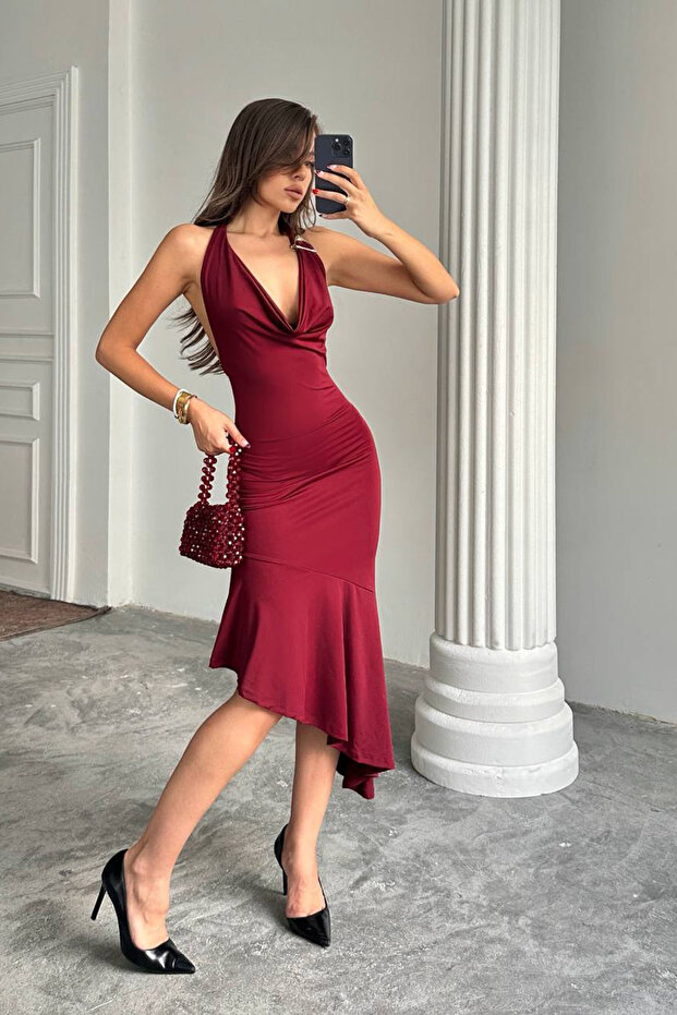 Women's Asymmetrical Cut Shoulder Accessory Dress Nbdf164