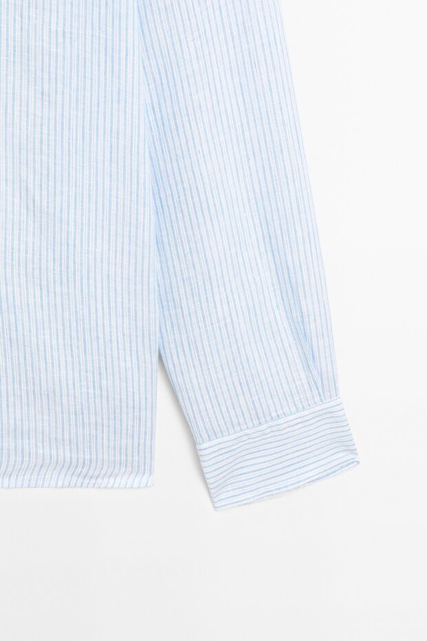 Çizgili slim fit %100 keten gömlek - 7