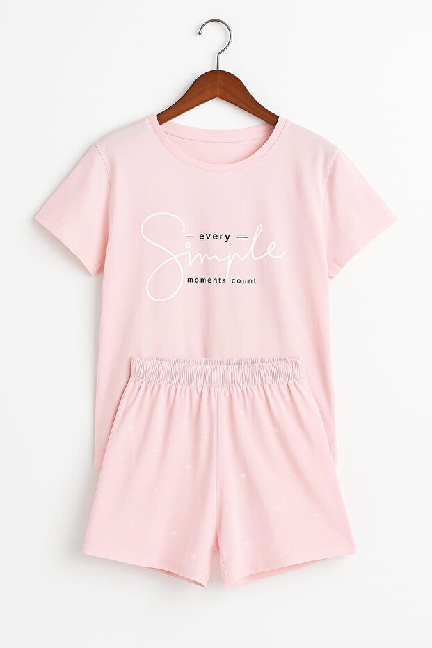 Pembe %100 Pamuk Kadın Şortlu Pijama Takımı – Yumuşak Kumaş, Rahat ve Şık Ev Giyim - 4