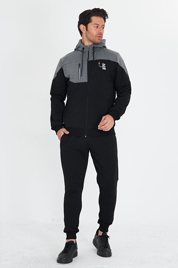 Men's Cotton Hooded Tracksuit Set Black 5739-S