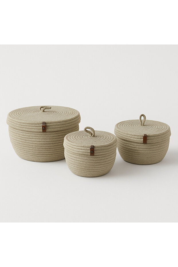 Safari 3-Piece Jute Basket with Lid and Dome Lid