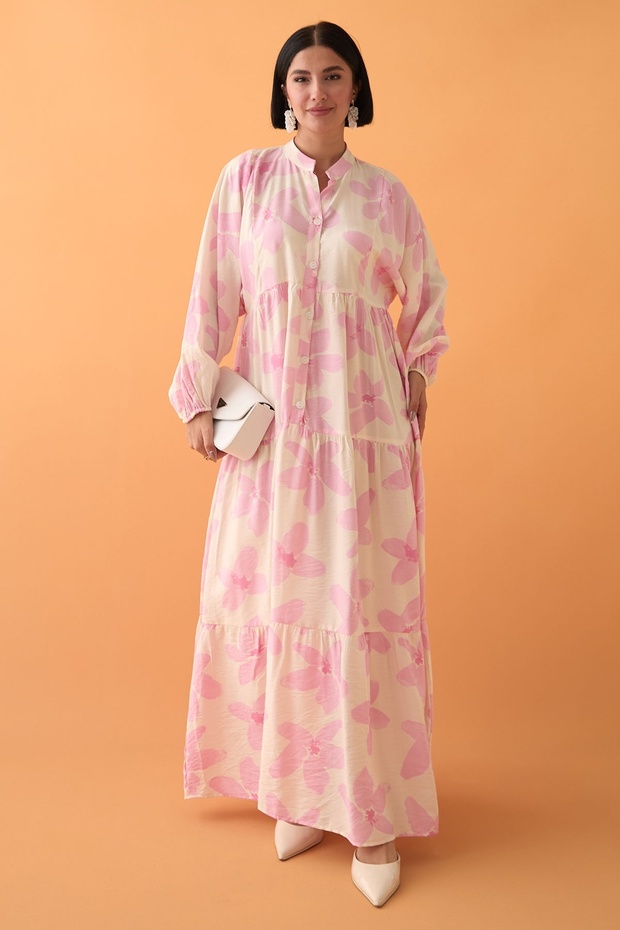Kardelen Çiçeği Pembe Mango Elbise - 1
