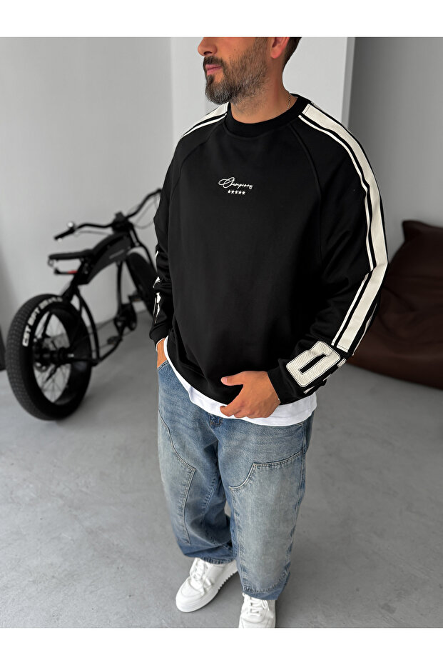 Siyah Champions Baskılı Parçalı Sweatshirt JJ-110 - 6