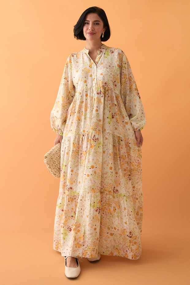 Defne Çiçeği Sarı Mango Elbise - 1