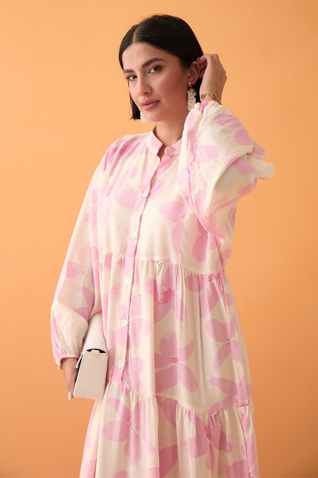Kardelen Çiçeği Pembe Mango Elbise - 5