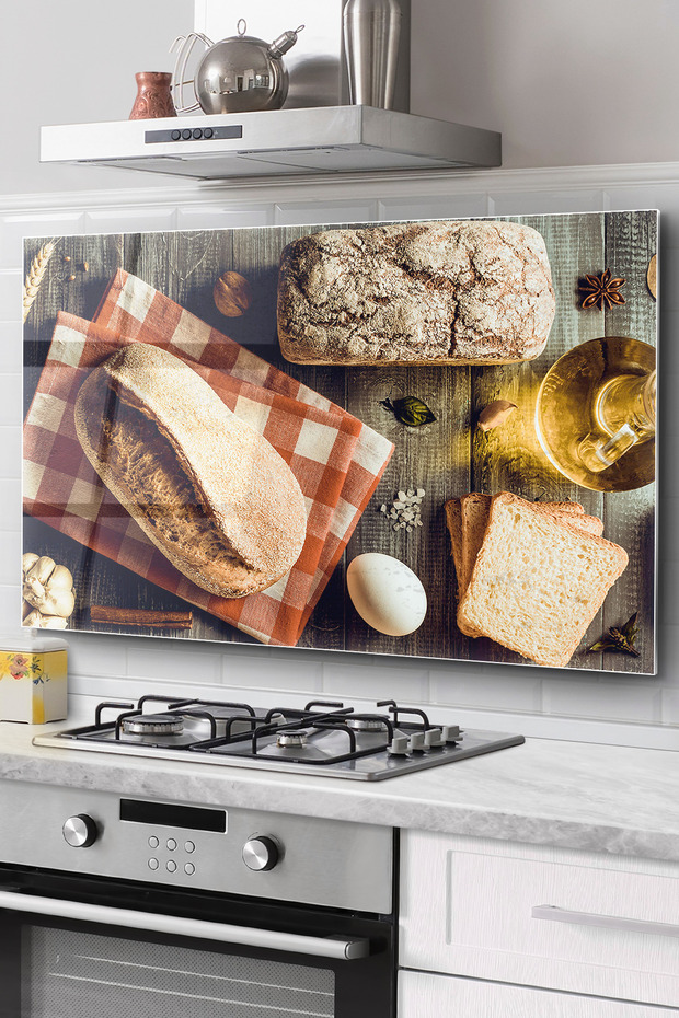 Kitchen Glass Stove Back Protector |   Bread Pattern - 3