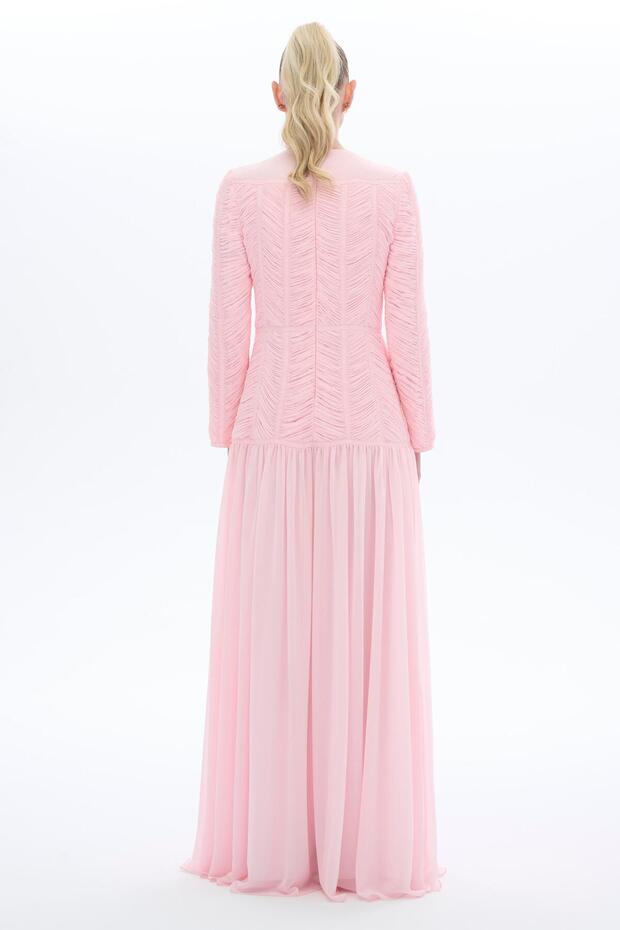 EMPİRDE DETAYLI ELBİSE Pembe - 5