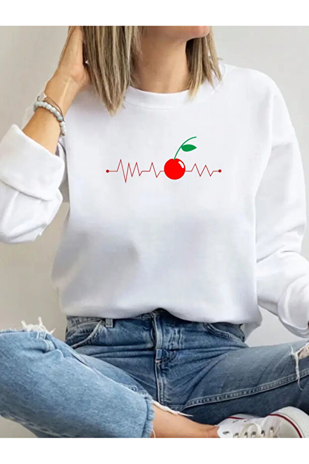 سويت شيرت مطبوع بأكمام طويلة وقصة كبيرة الحجم - 1