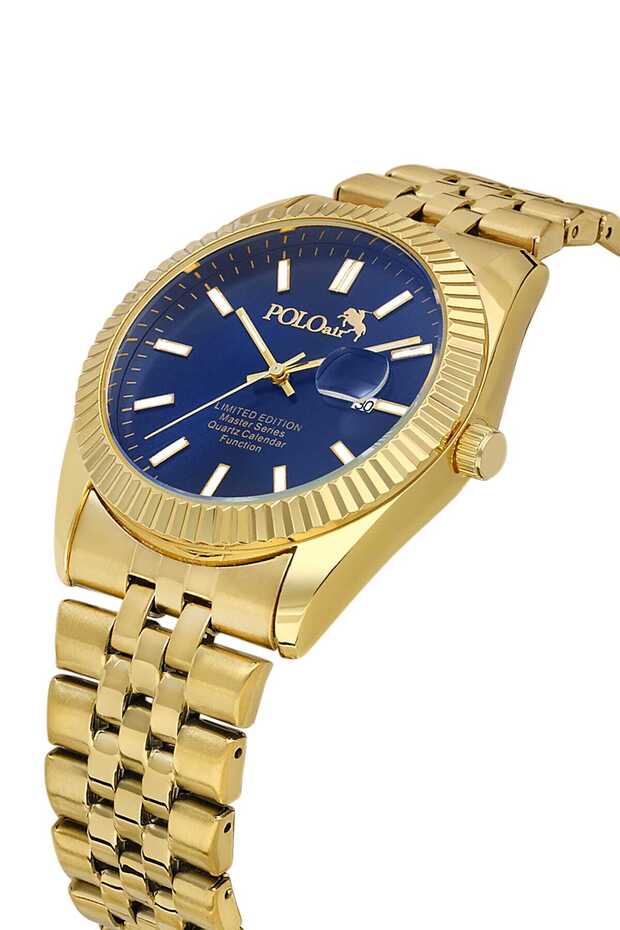 Mercek Calendar Metal Case Men's Wristwatch Gold Navy Blue Color Pl-0988E7X