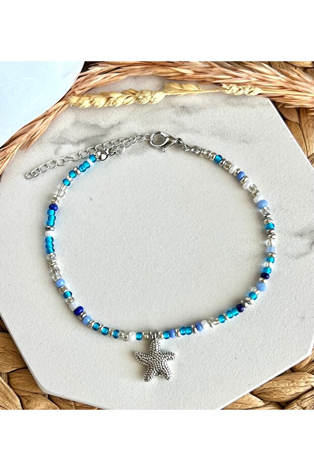 Blue Design Anklet with Silver Starfish - 3