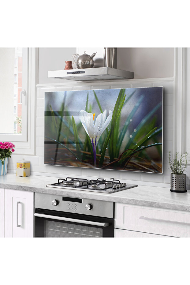 Kitchen Glass Stove Back Protector | Narcissus Pattern