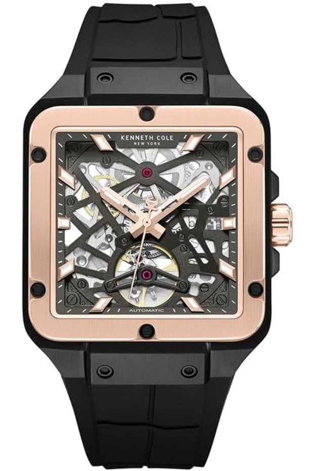Gotham Men's 41.5mm Automatic Watch with Gunmetal Dial & Black Silicone Strap