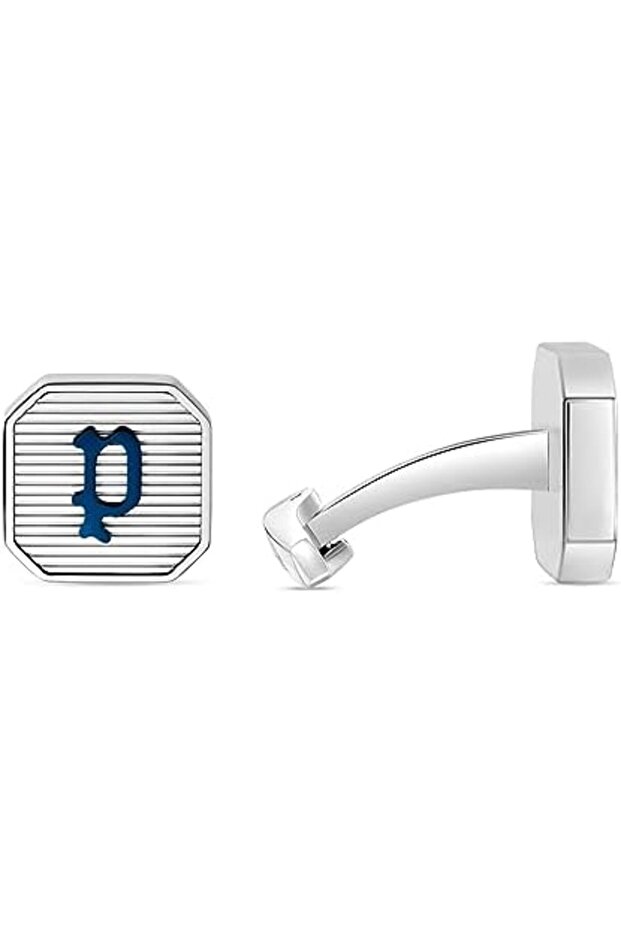 Square Shape Stainless Steel Gents Cufflinks With Blue P Logo - PEAGC0000407