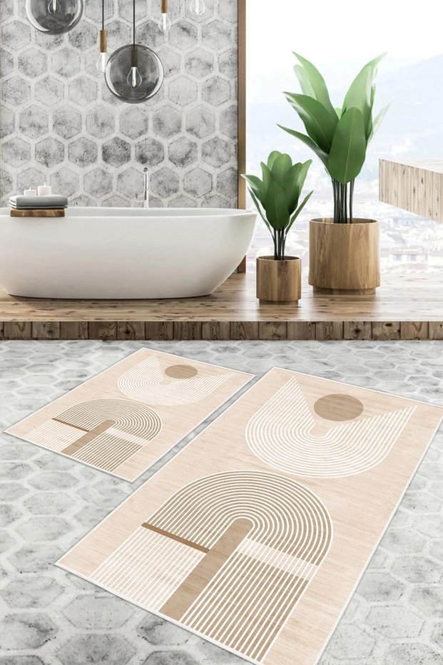 Digital Printing Modern Non-Slip Base Set of 2 Bath Mat Toilet Set (50X60Cm-60X100Cm)
