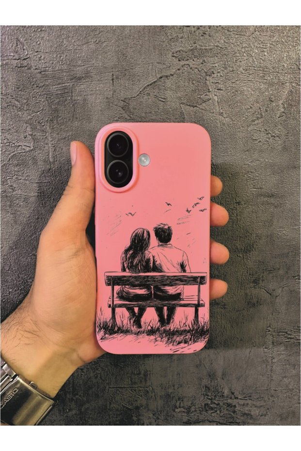 iPhone 17 Compatible Pink Case with Charcoal Drawing Design
