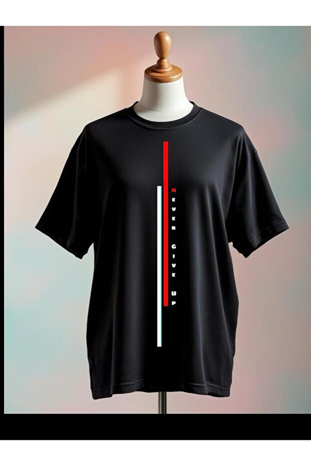 Never Give up Text Printed Oversize Black Tshirt