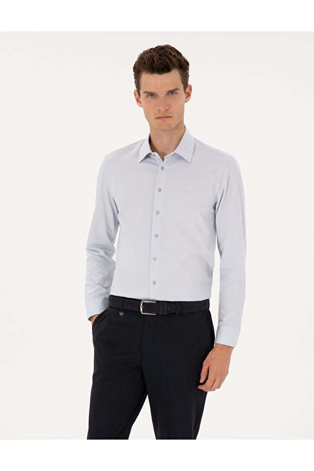 Gray Slim Fit Dobby Long Sleeve Shirt 50312330-Vr024
