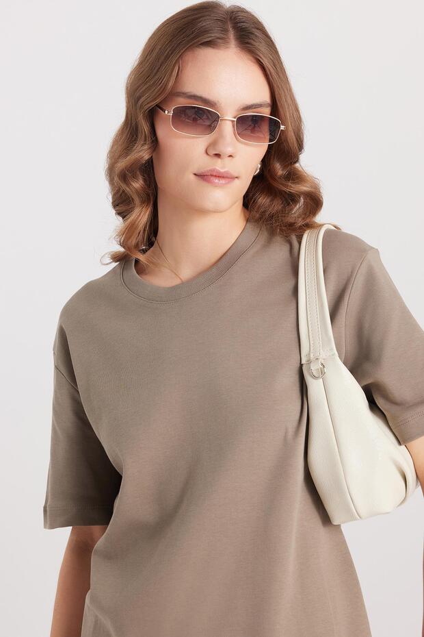 Women's Relax Fit Comfortable Cut 100% Cotton Soft Textured Basic Crew Neck Stone T-Shirt Blouse
