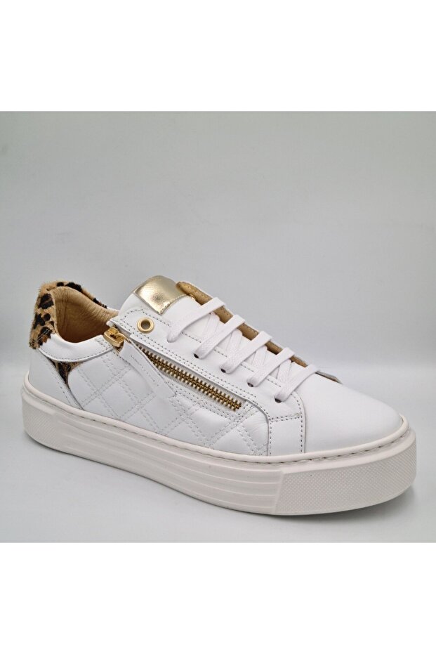 D25Ka-7305 White Genuine Leather Women's Leather Sneaker
