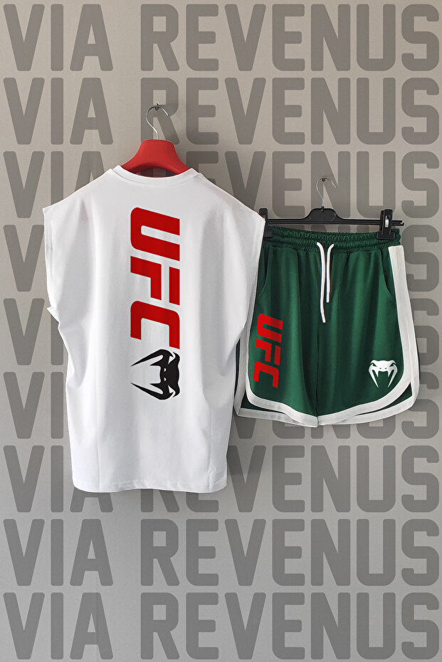 Ufc Front and Back Printed Zero Sleeve Sports Tshirt and Custom Sports Shorts Set