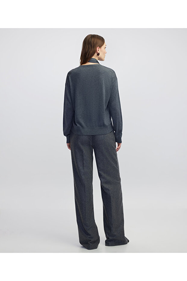 Atkılı V yaka triko - 6