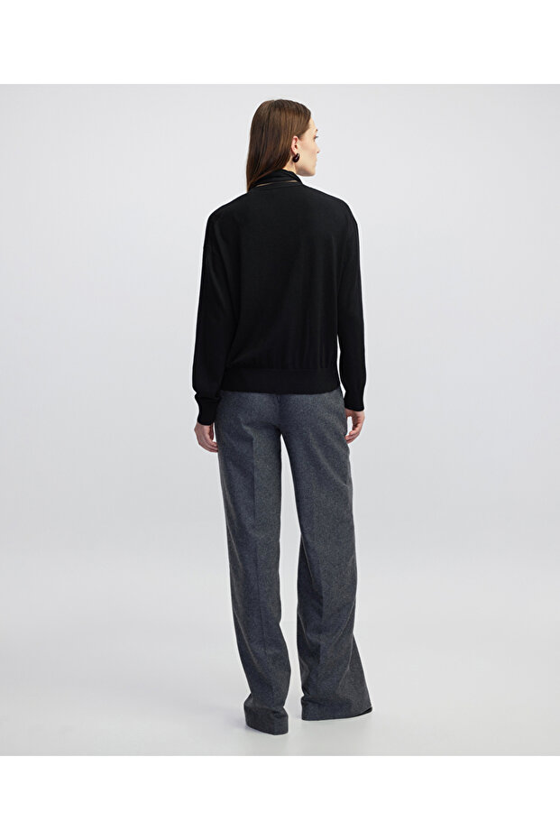 Atkılı V yaka triko - 6