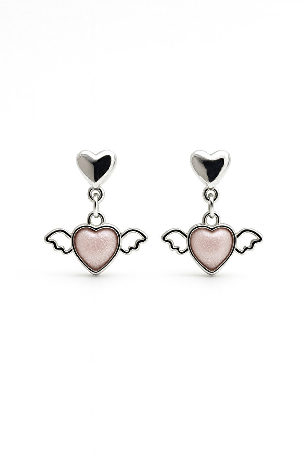 Heart and Cherry Design Zircon Stone Screw Back Dangle Earrings
