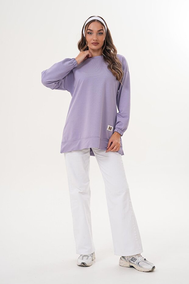 LİLA Düz Basic Bisiklet Yaka Tesettür Sweatshirt Tunik 710 - 3