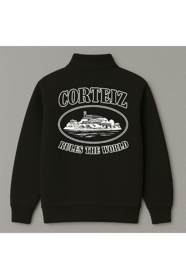 Crtz Printed Street Style Half Zipper Stand Collar 3 Thread Thick Winter Women'S/Men's Unisex Sweatshirt