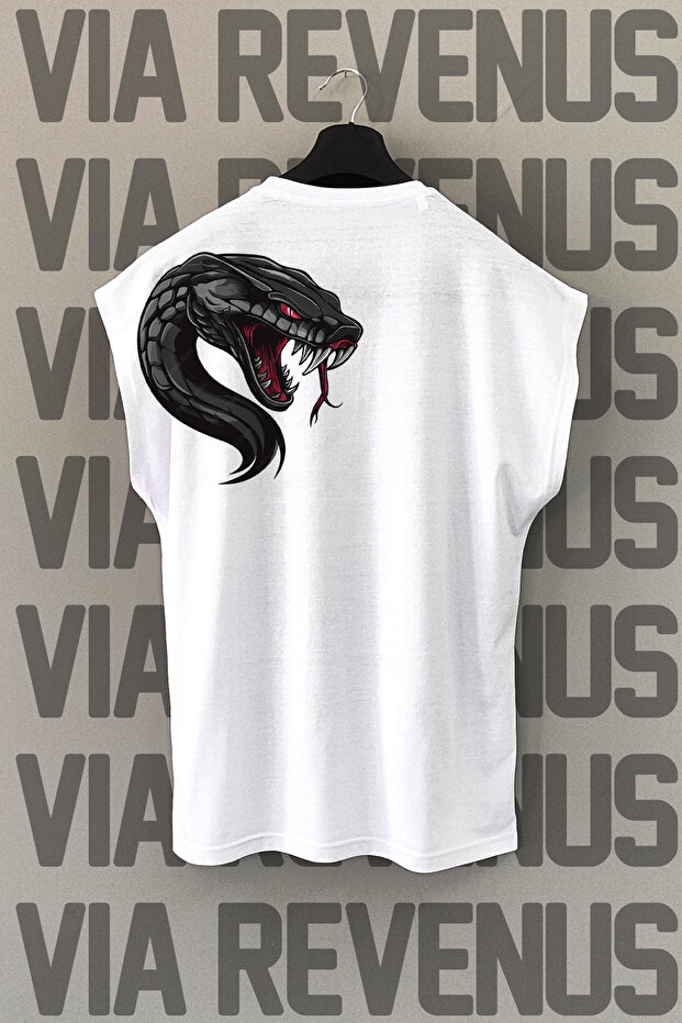 Snake Back Printed Zero Sleeve Crew Neck Sports Tshirt