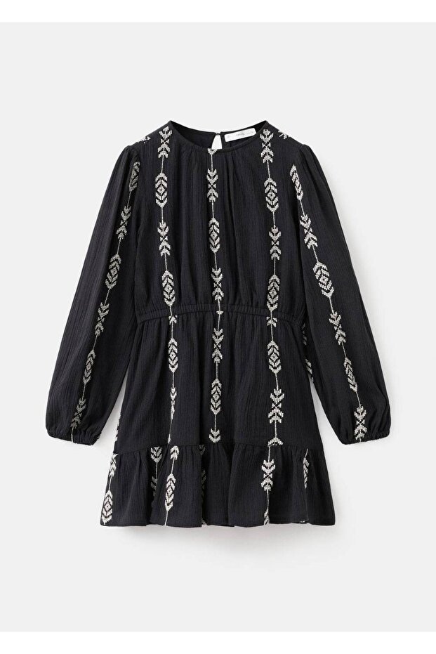 İşlemeli volanlı elbise - 1