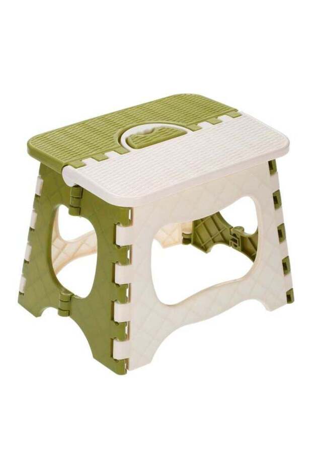 كرسي بلاستيكي محمول قابل للطي باللون الأخضر/الأبيض - 1