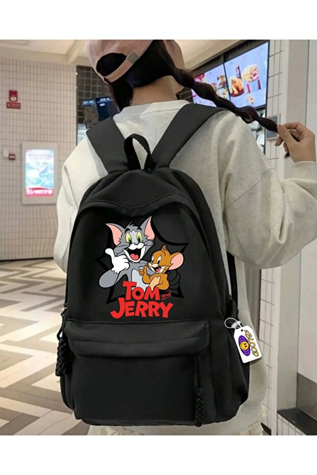حقيبة ظهر مدرسية مطبوعة عليها توم وجيري