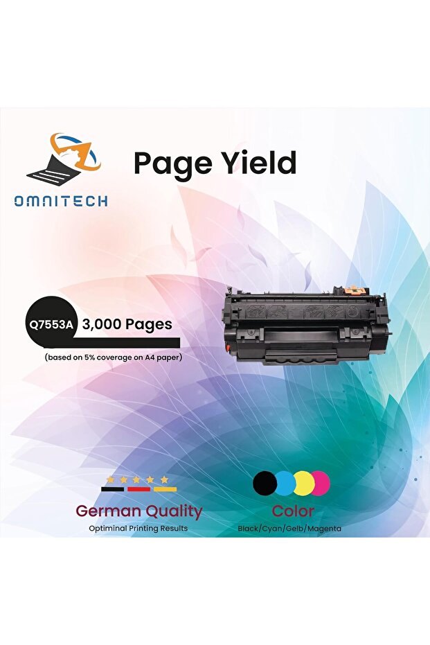 Omni Tech 53A Black Toner Cartridge - Compatible with Printer HP LaserJet P2015d, P2015dn, P2015x, P - 7