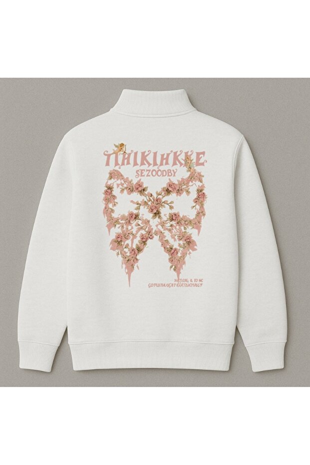 Women's Floral Tihikihkke Printed Half Zipper Stand Collar 3 Thread Thick Winter Sweatshirt