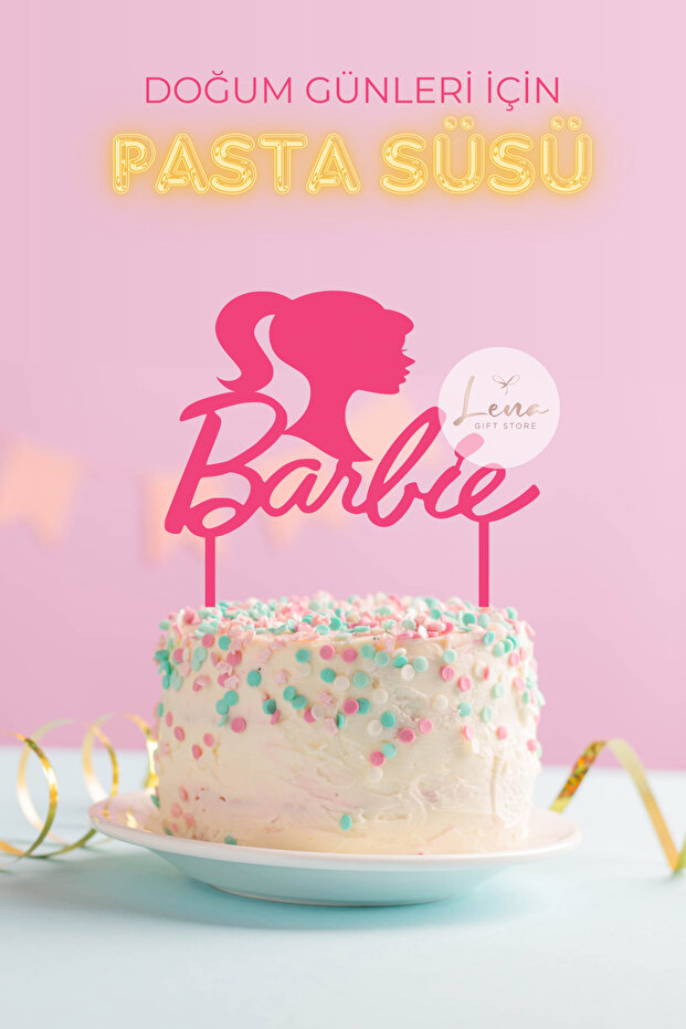 Barbie Written Birthday Cake Topper Cake Stick (Cake Decoration)