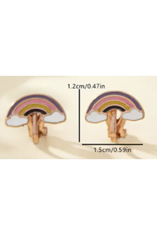 Rainbow Patterned Gold Clip Earrings - 2