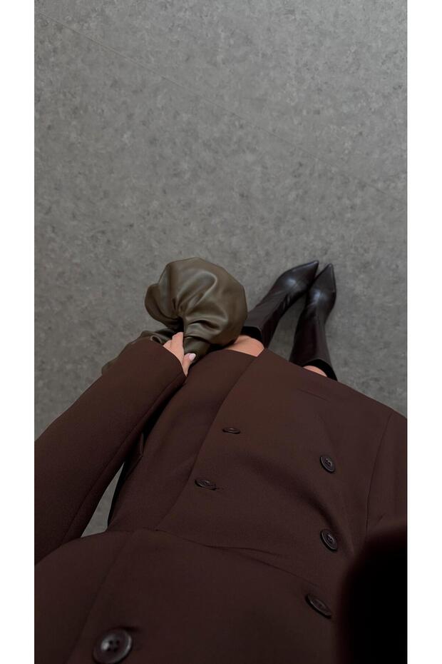 Buttoned Brown Jacket Dress - 5