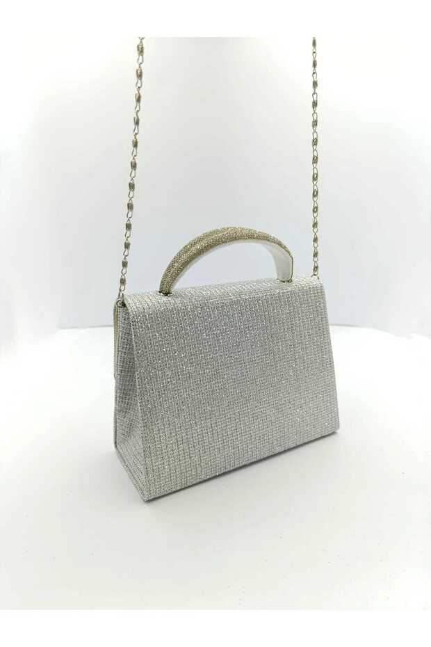 حقيبة يد وحزام منقوش باللون الأسود اللامع - 8