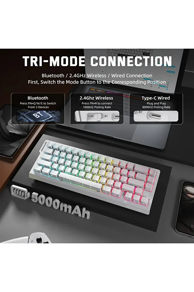 X68PRO HE RGB 8000Hz Kablosuz Rapid Trigger - Snap Tap 0.01mm Manyetik Switch Klavye - 3