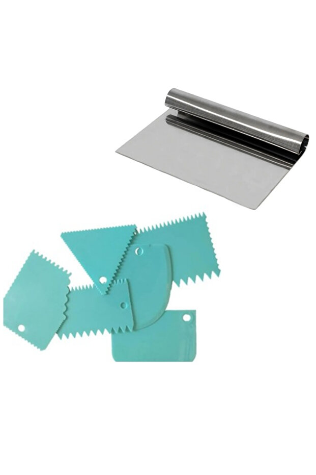 Steel Scraper 25 cm and Cake Decorating Comb 6-Piece Cake Smoothing Comb 6-Piece Cake Edge Comb Set