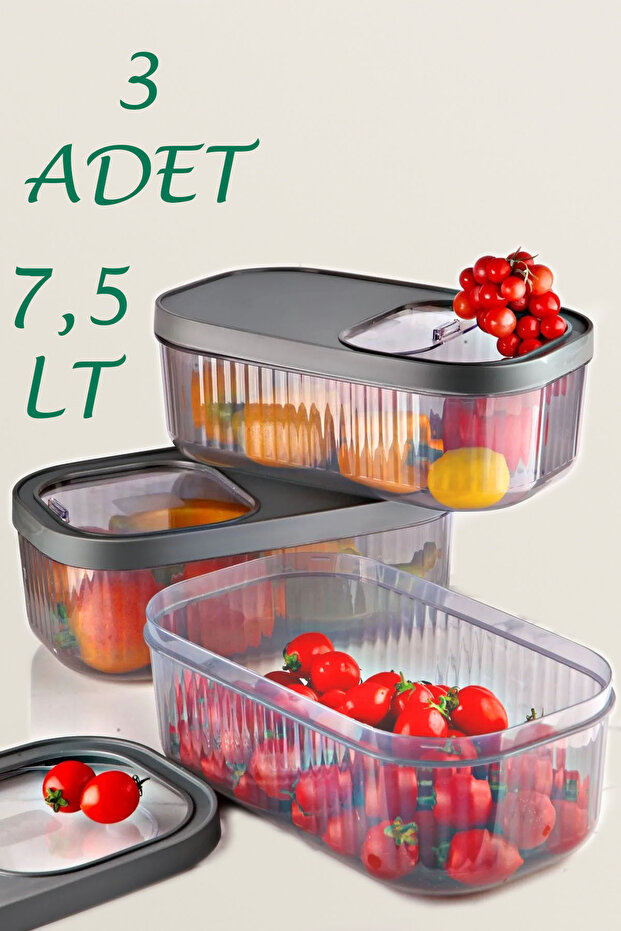 3-Piece 7.5 Liter Detergent Tablet Storage Box with Stripes - Food and Vegetable Container with Sliding Lid