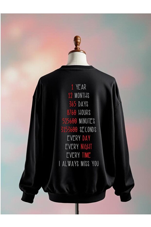 Printed Cotton 3 Thread Oversize Black Sweatshirt
